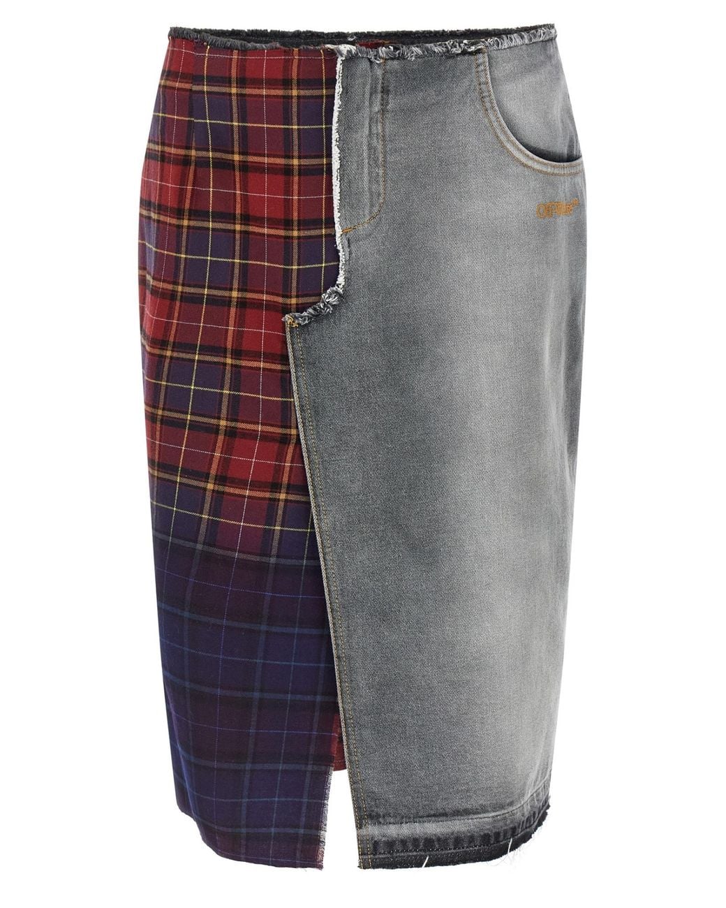 Off-White c/o Virgil Abloh Gray Patchwork Midi Skirt With Stonewashed Cotton Front