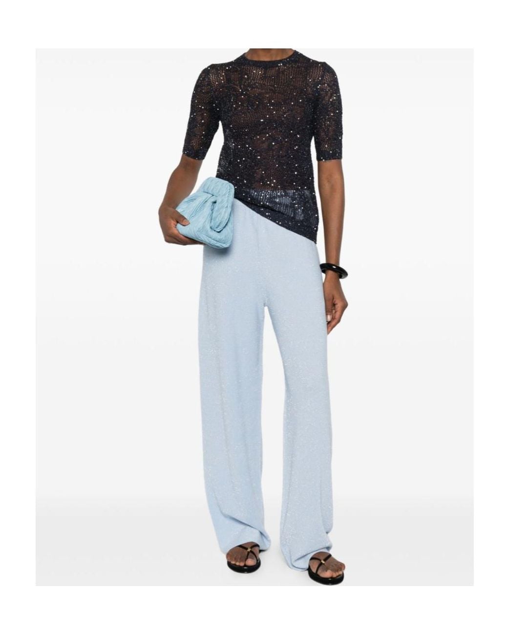 Fabiana Filippi Black Open-Knit Sparkle T-Shirt