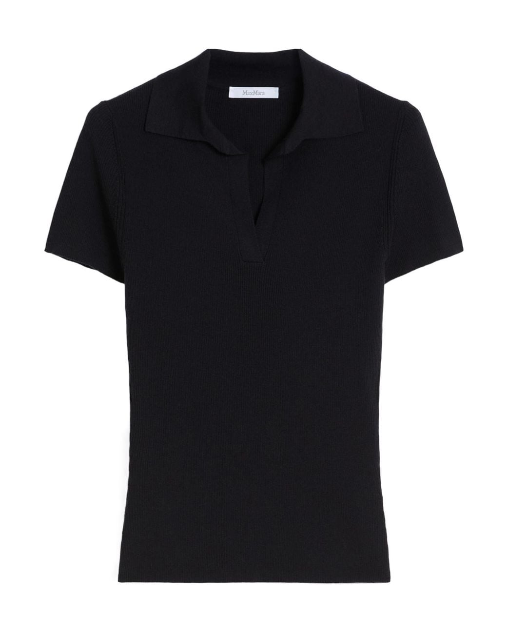 Max Mara Black Albero Short-Sleeved Ribbed Polo Shirt