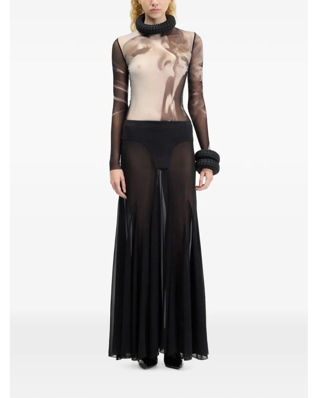 Jean Paul Gaultier Black Smoking Print Mesh Top