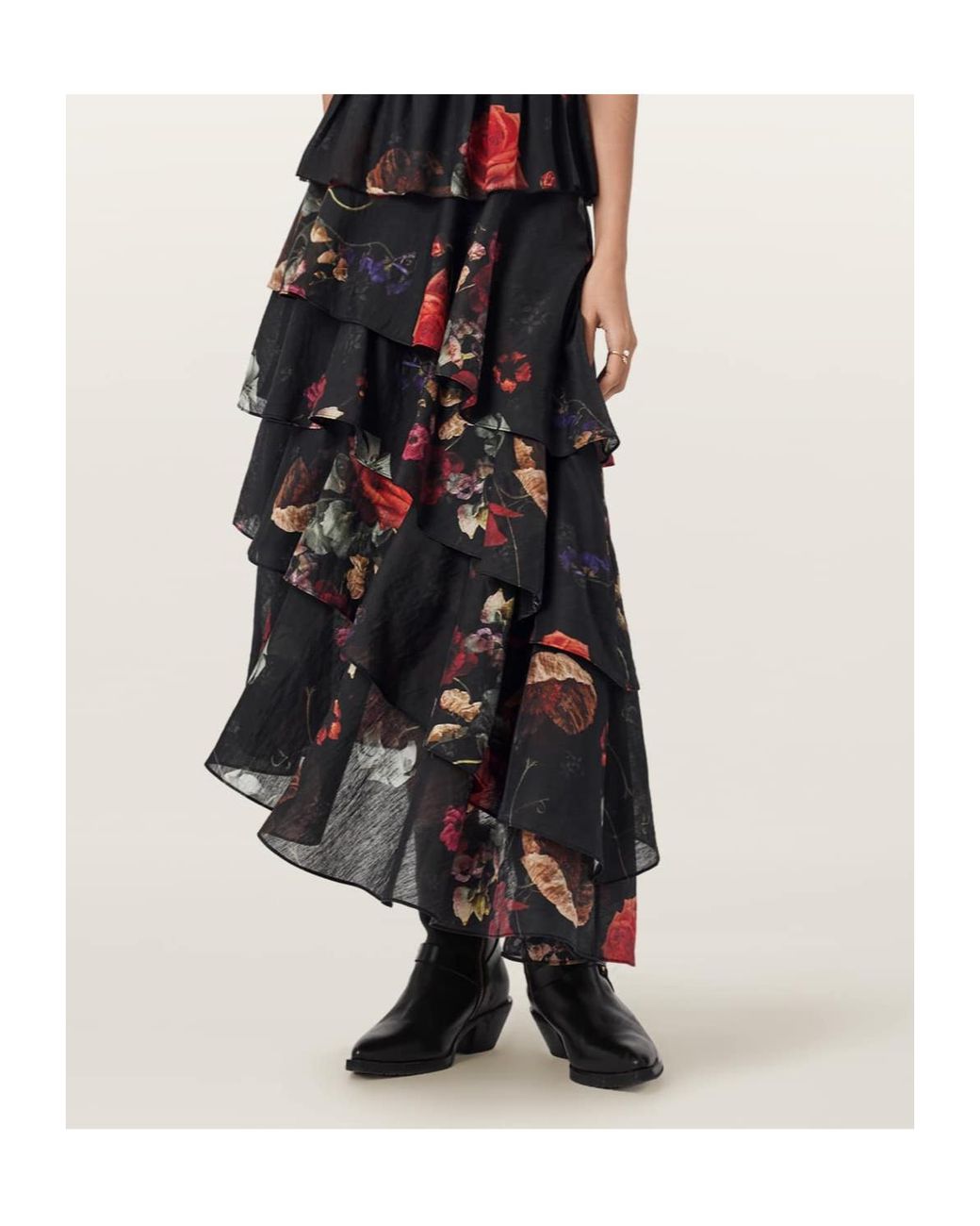 AllSaints Blue Caya Floral Maxi Skirt