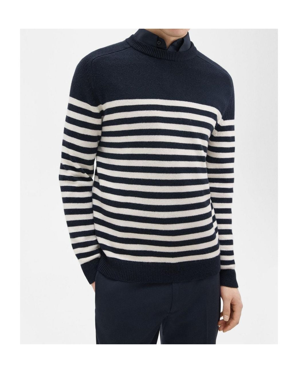 Theory Blue Striped Crewneck Knit Sweater for men