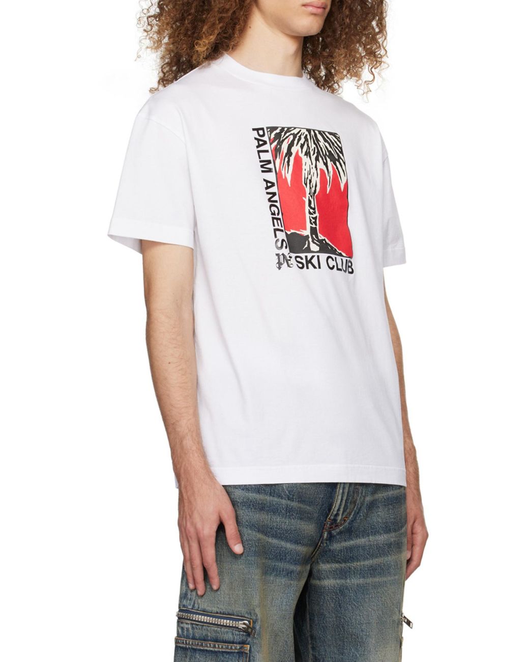 Palm Angels White Ski Club Graphic Printed T-Shirt for men