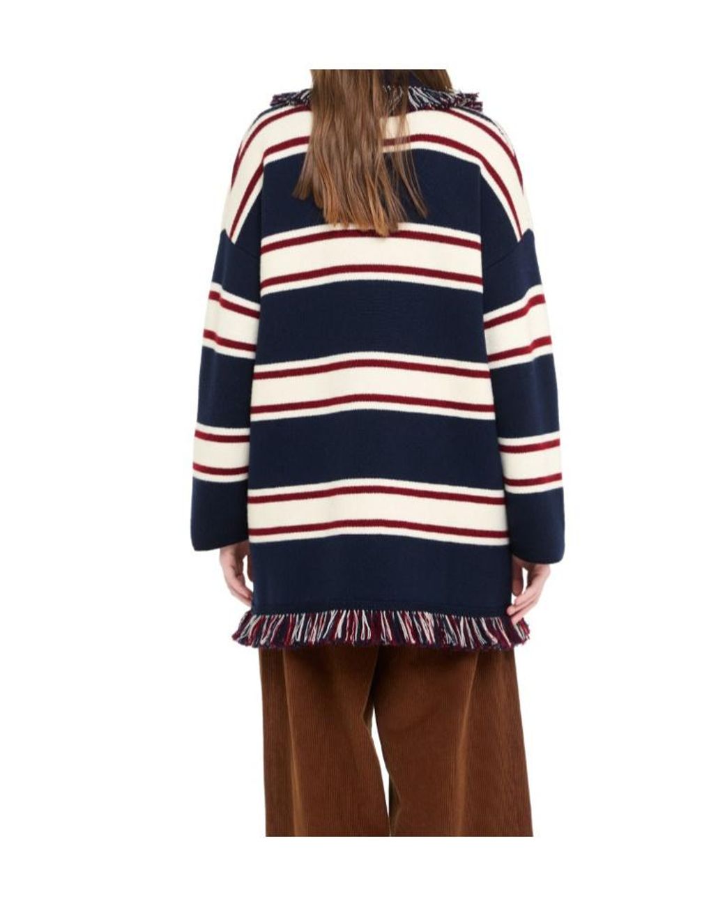 Alanui Blue Striped Fringe Long Cardigan