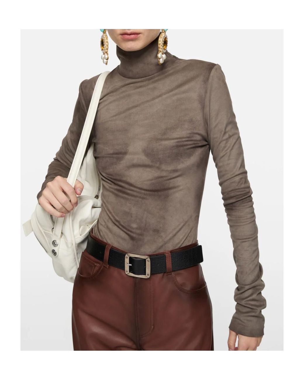 Acne Brown Printed Turtleneck Shirt