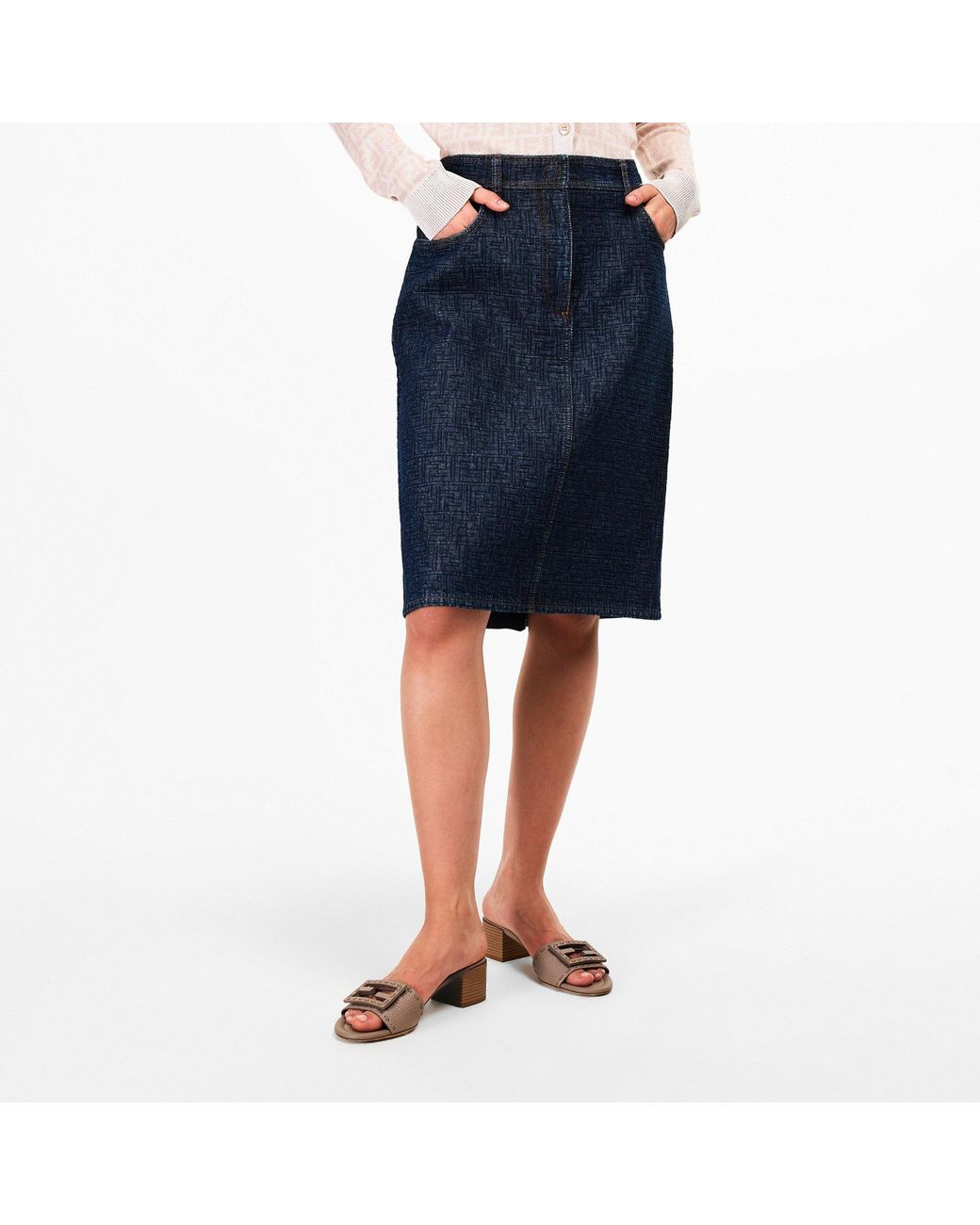Fendi Blue Ff Denim Skirt Ld62