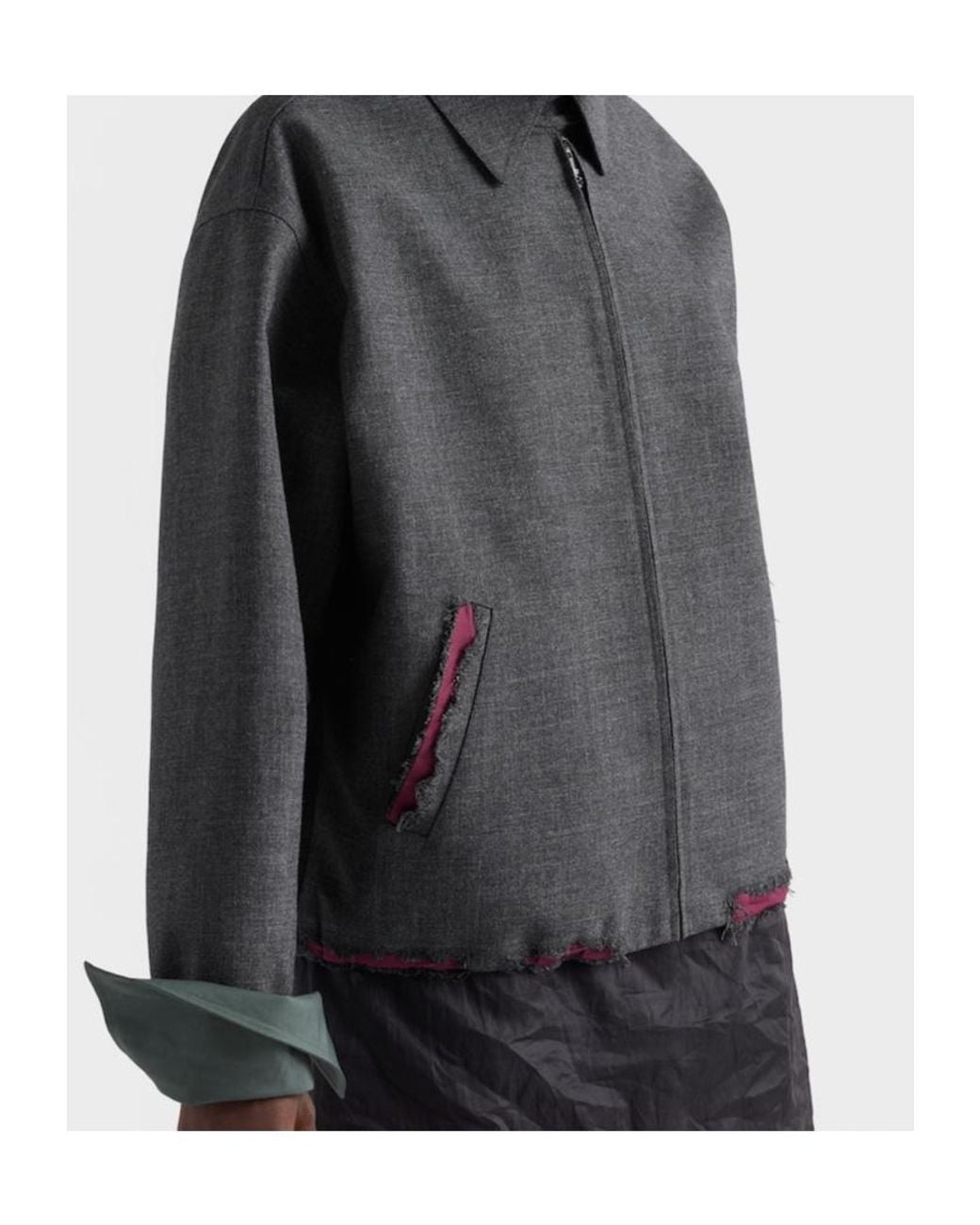 Prada Gray Bonded Devoré Hopsack Blouson Jacket