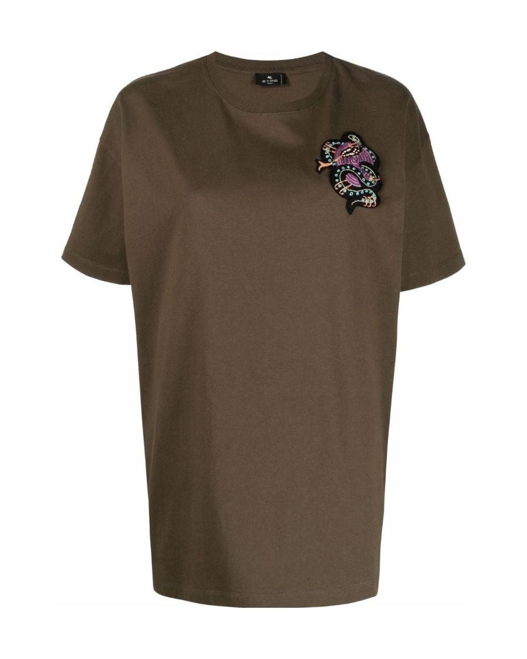 Etro Green Beaded Motif-Patch Oversized T-Shirt