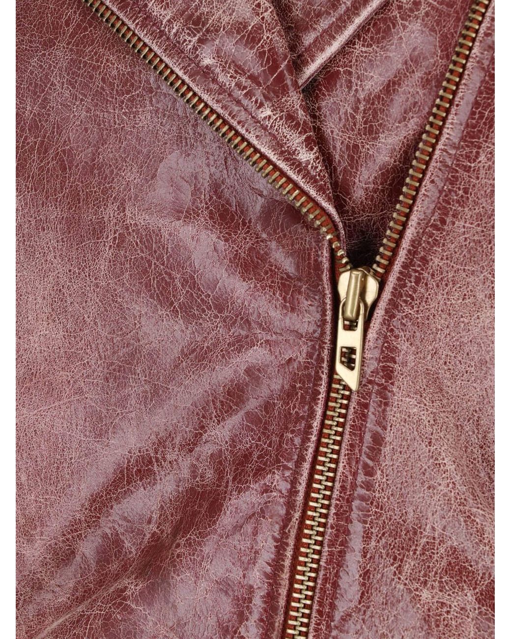 DIESEL Red Lunatic Crackled Biker Leather Jacket