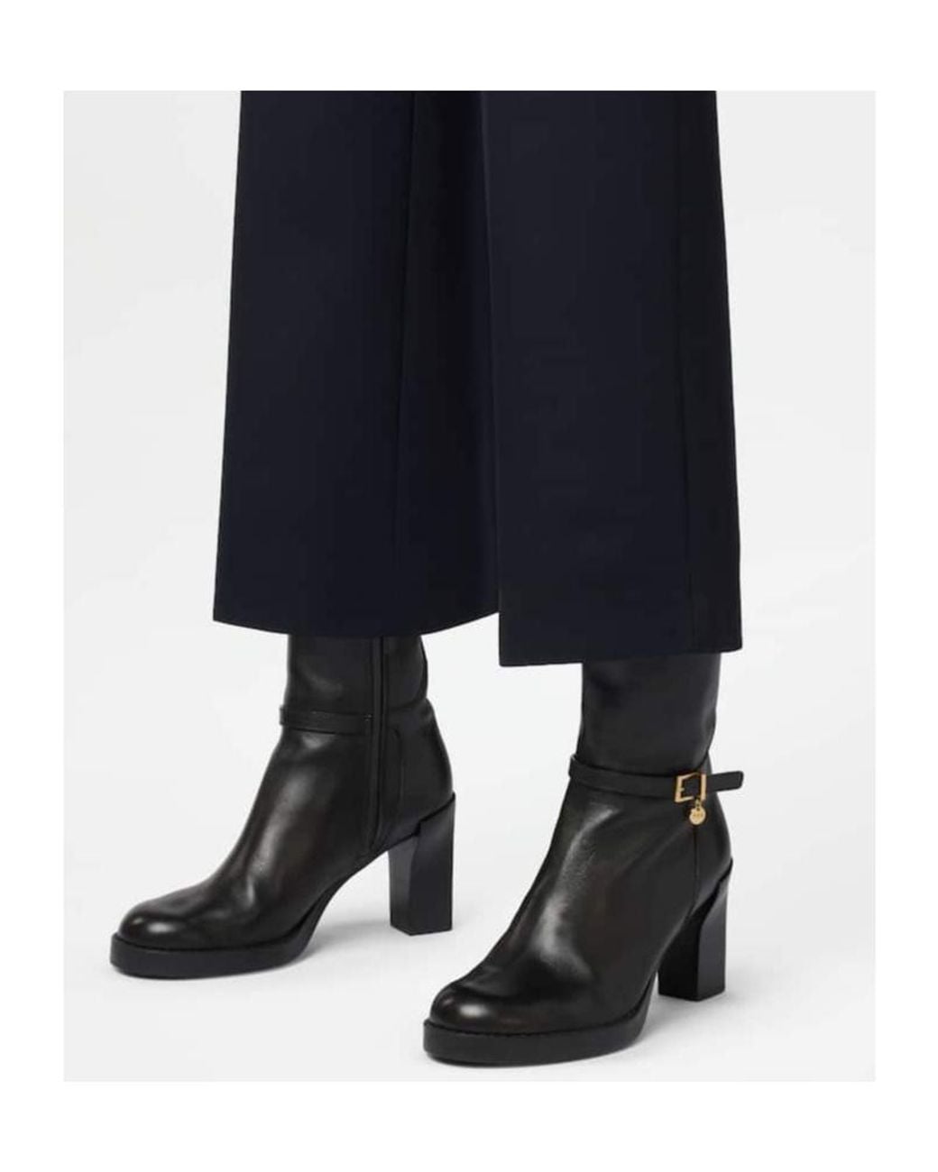 Tod's Black Buckle-Strap Block Heel Ankle Boots
