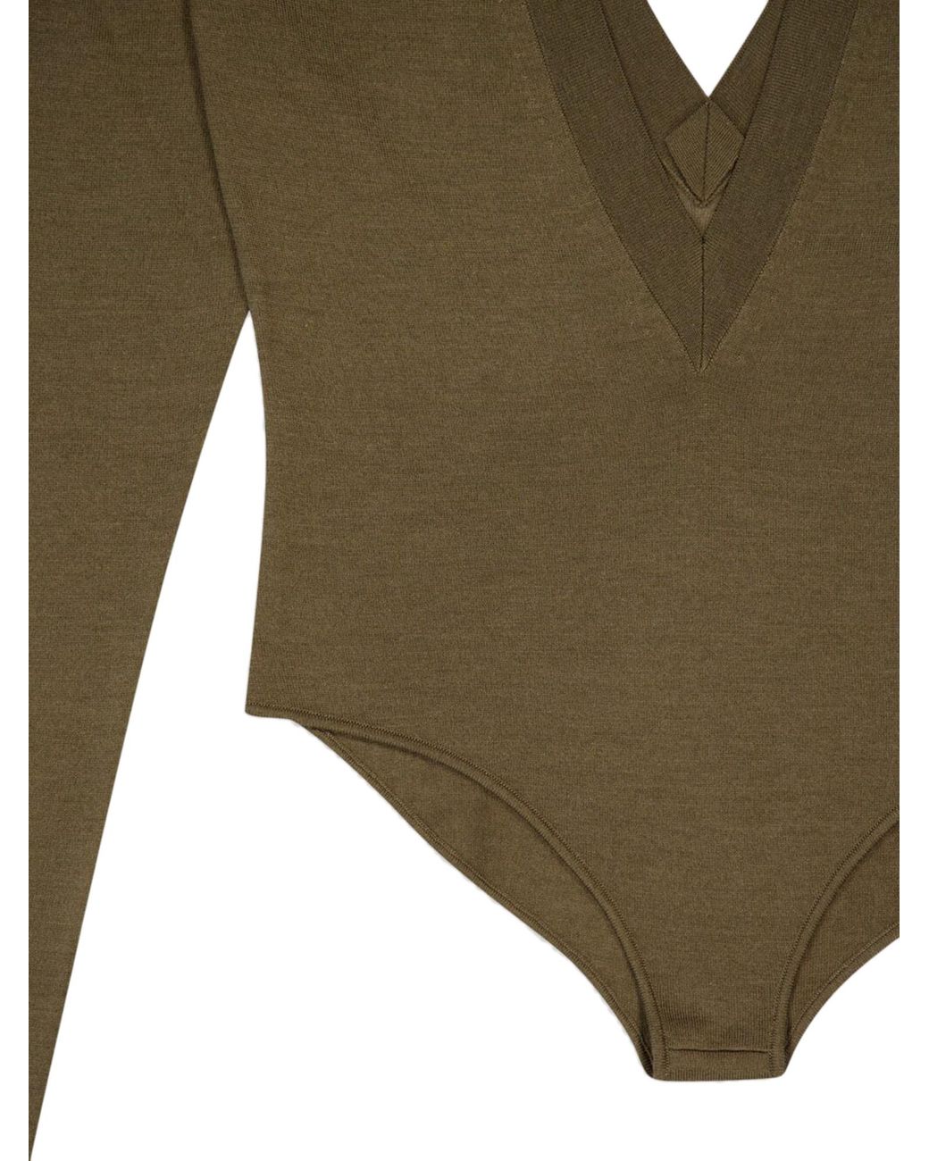 Saint Laurent Green Long-Sleeved V-Neck Jumpsuit