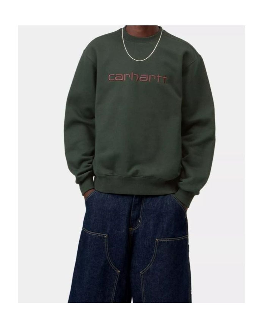 Carhartt Green Logo Embroidered Crewneck Sweatshirt for men