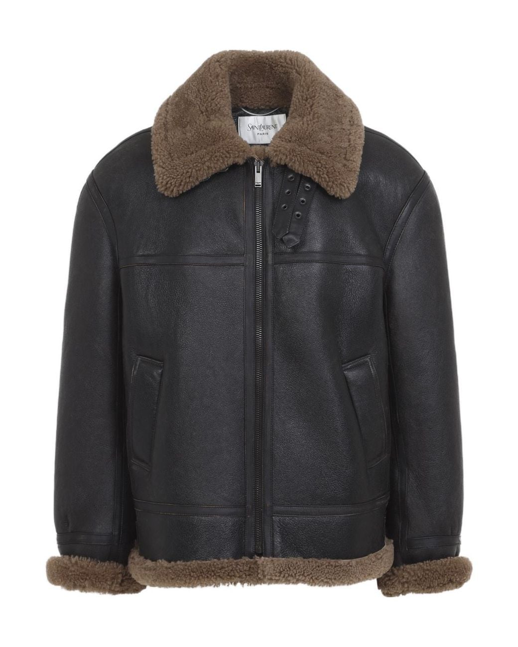 Saint Laurent Black Shearling-Trim Leather Jacket for men