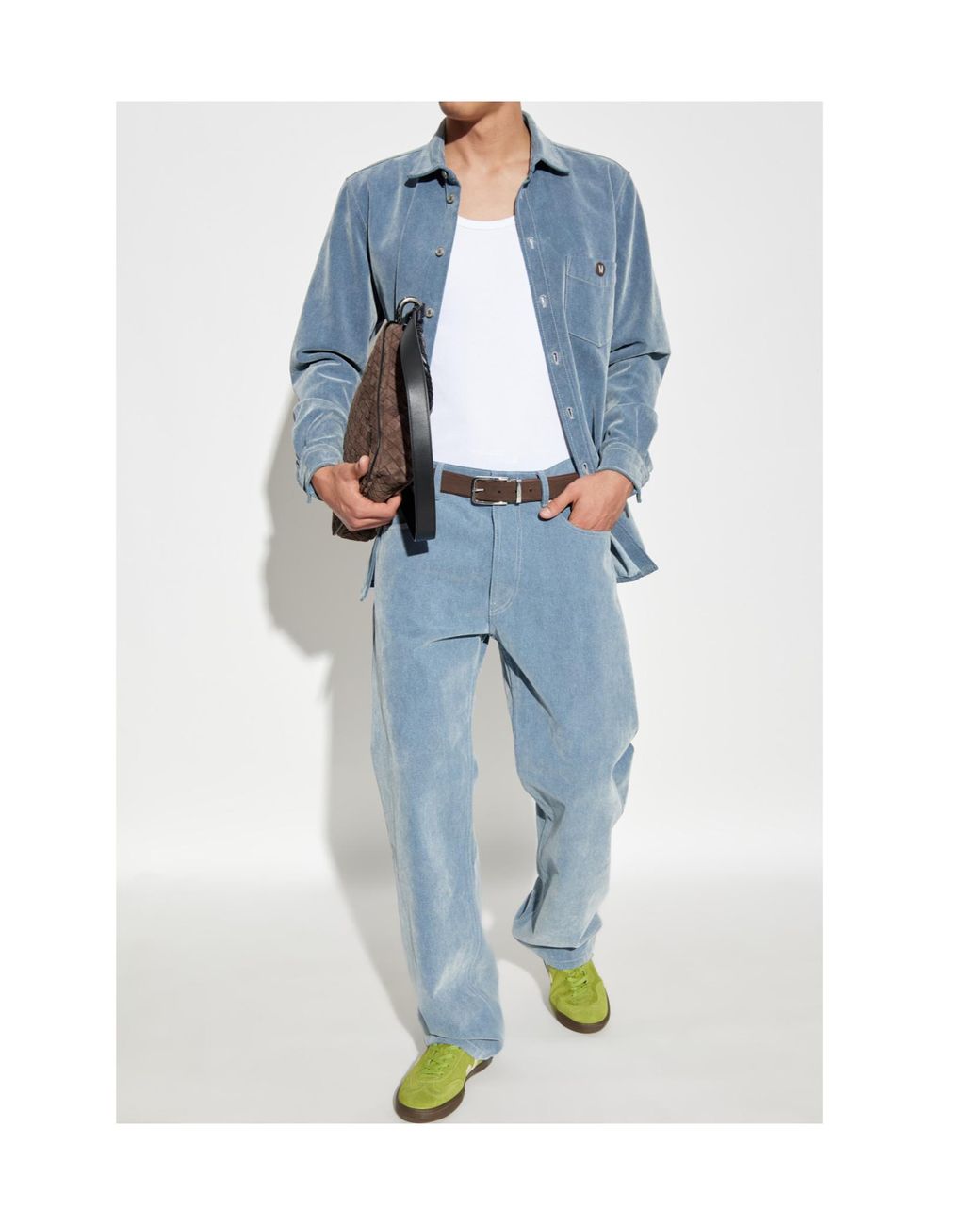 Moschino Blue Logo Patch Denim Shirt for men