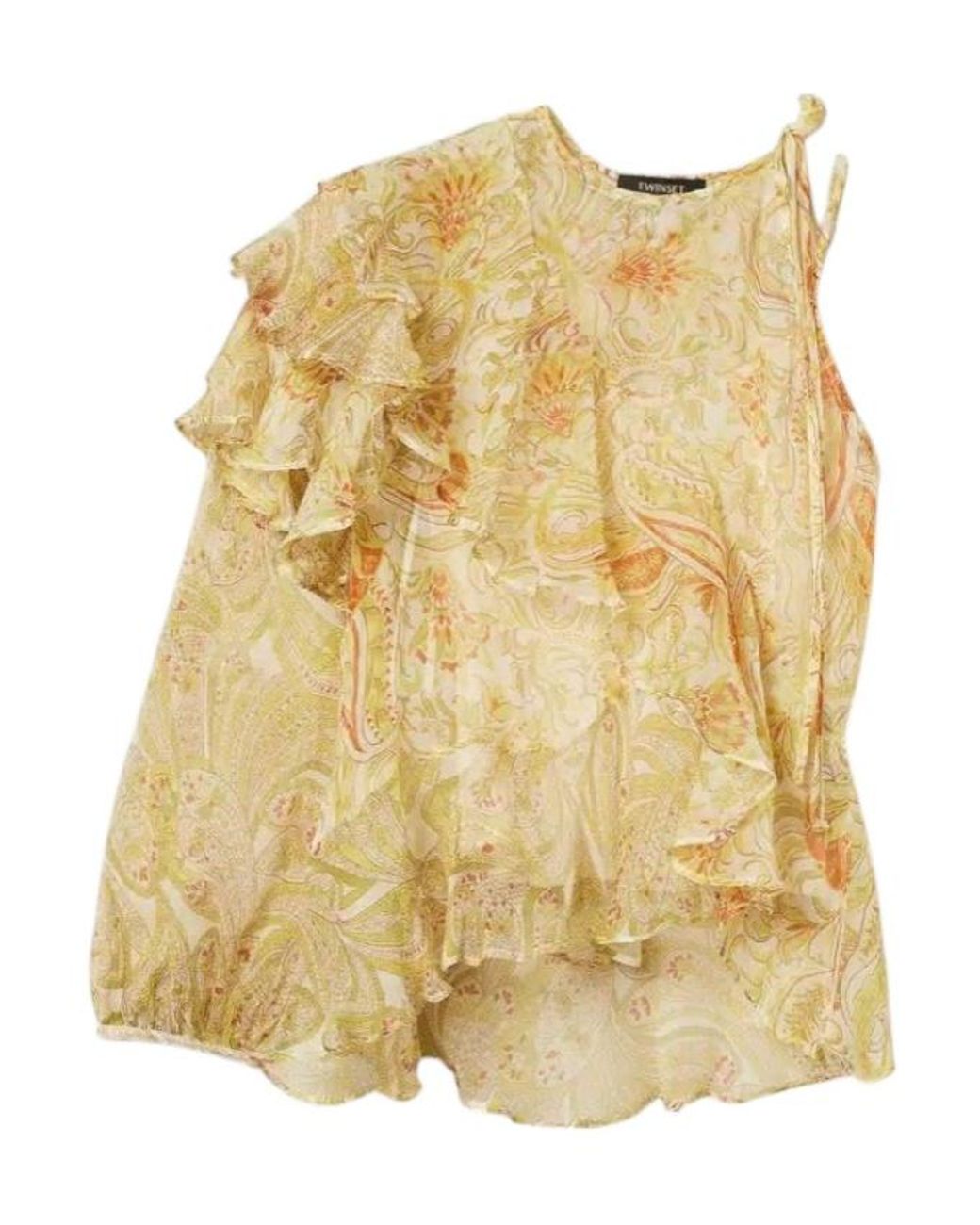 Twinset Metallic Floral-Print Silk Blouse