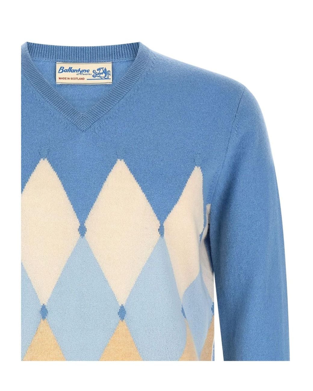Ballantyne Blue Diamond Intarsia V-Neck Sweater for men