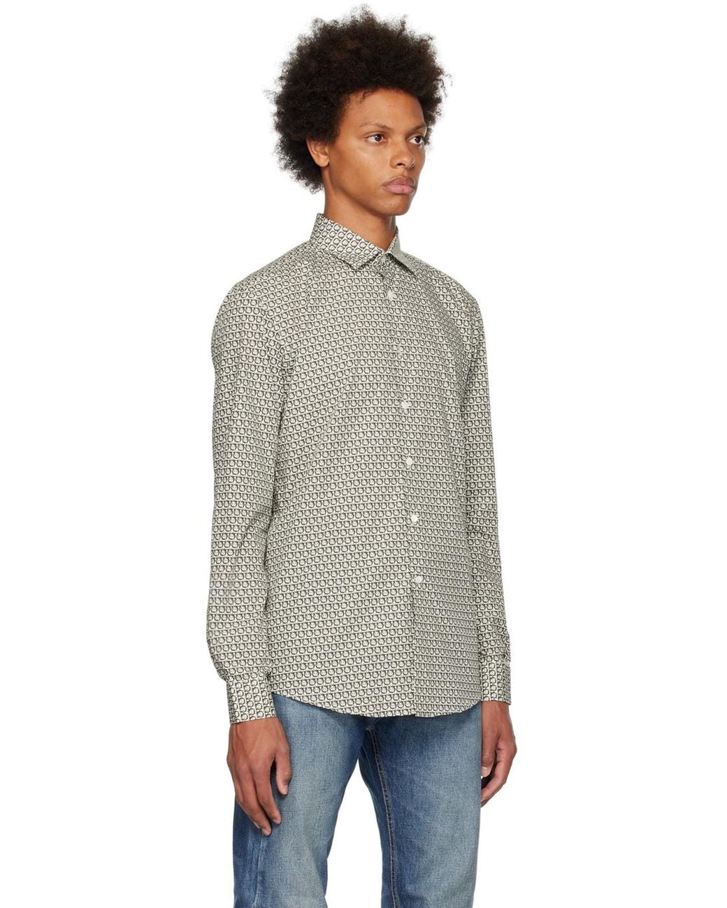 Ferragamo Gray Patterned Cotton Shirt for men