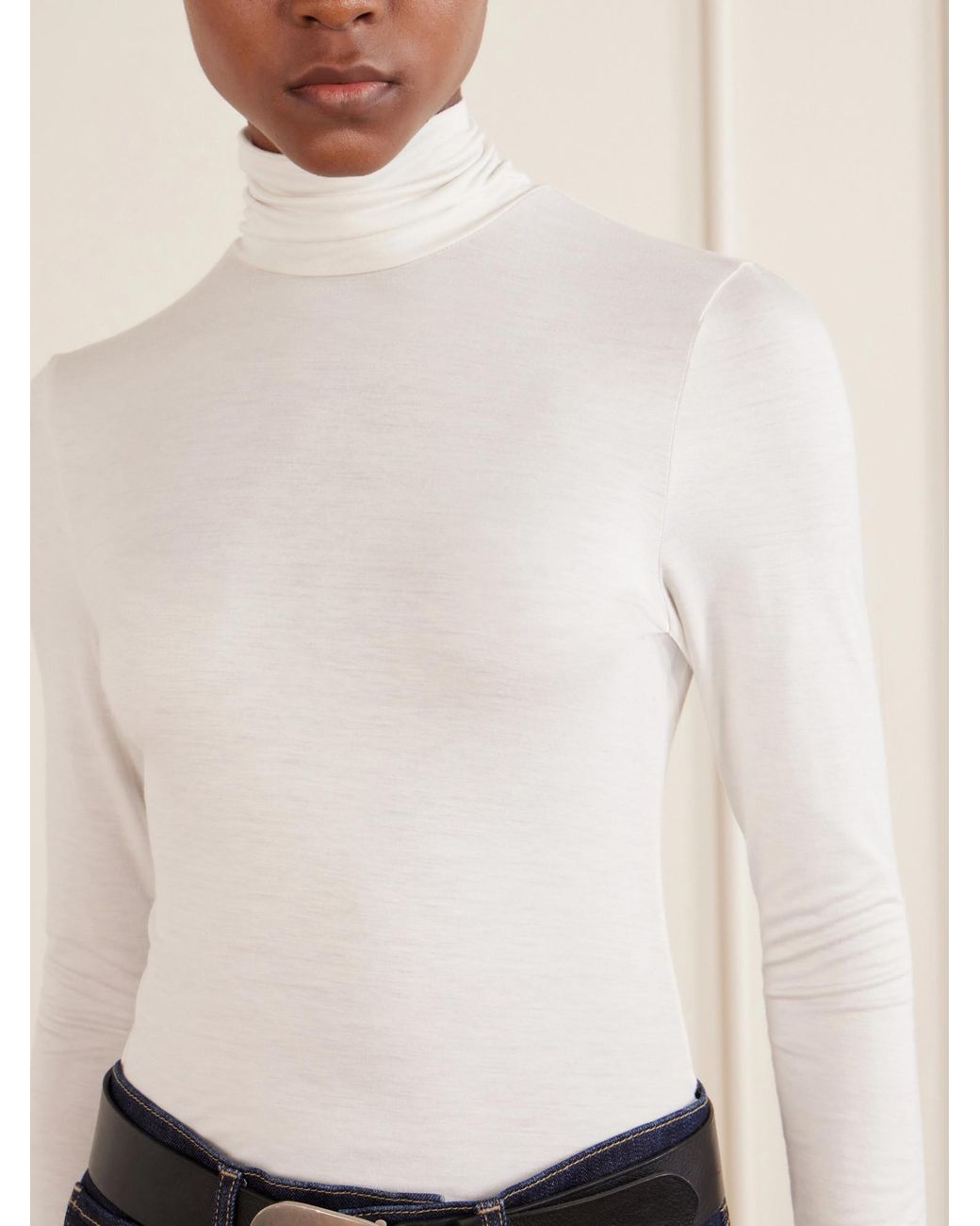 Nili Lotan White Stretch-Jersey Turtleneck Top