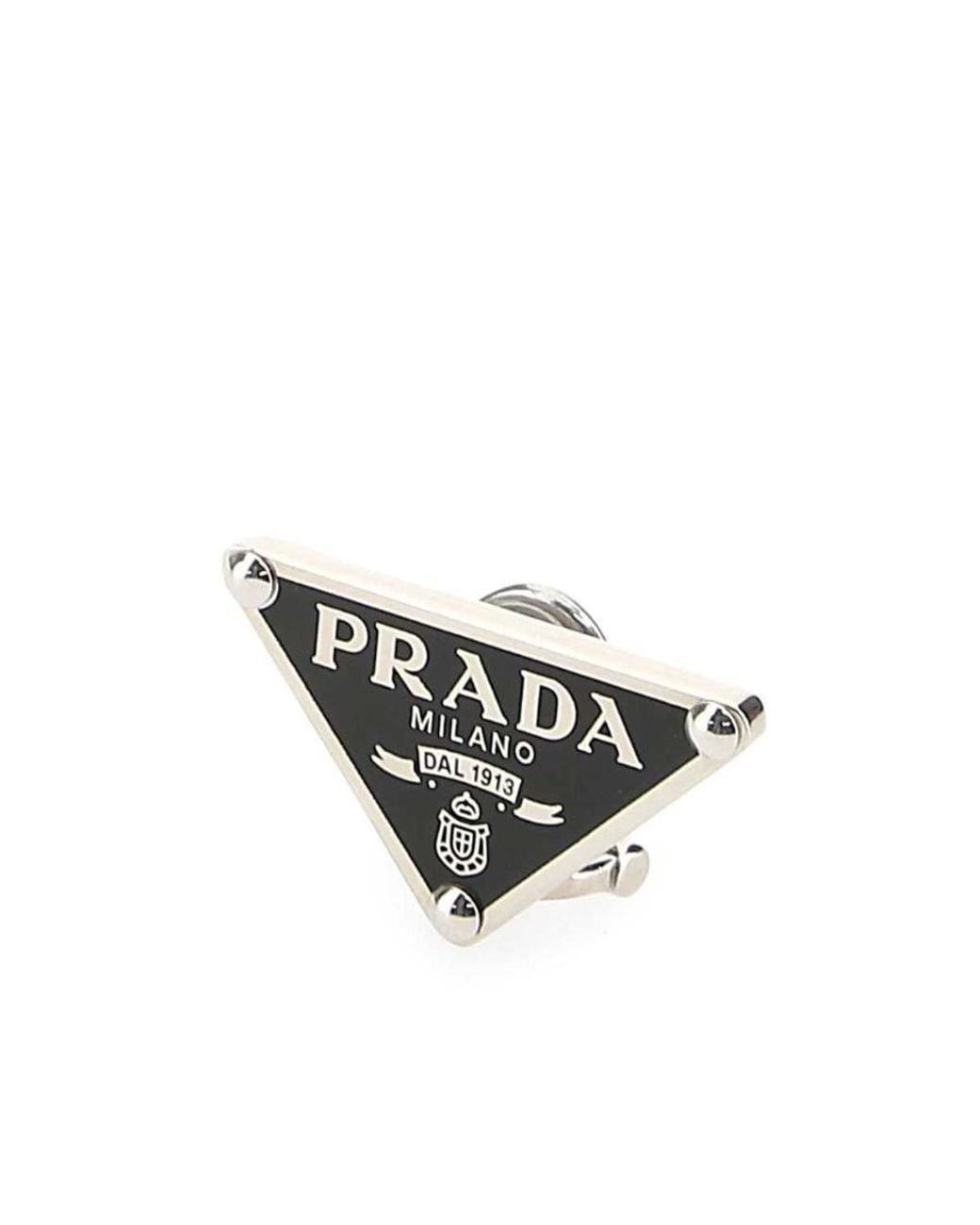 Prada White Triangle Logo-Plaque Earring