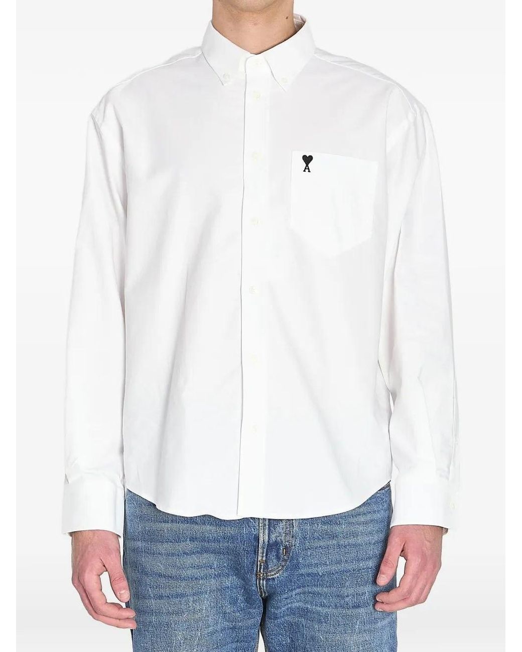 AMI White Ami Logo Embroidered Long-Sleeve Shirt for men