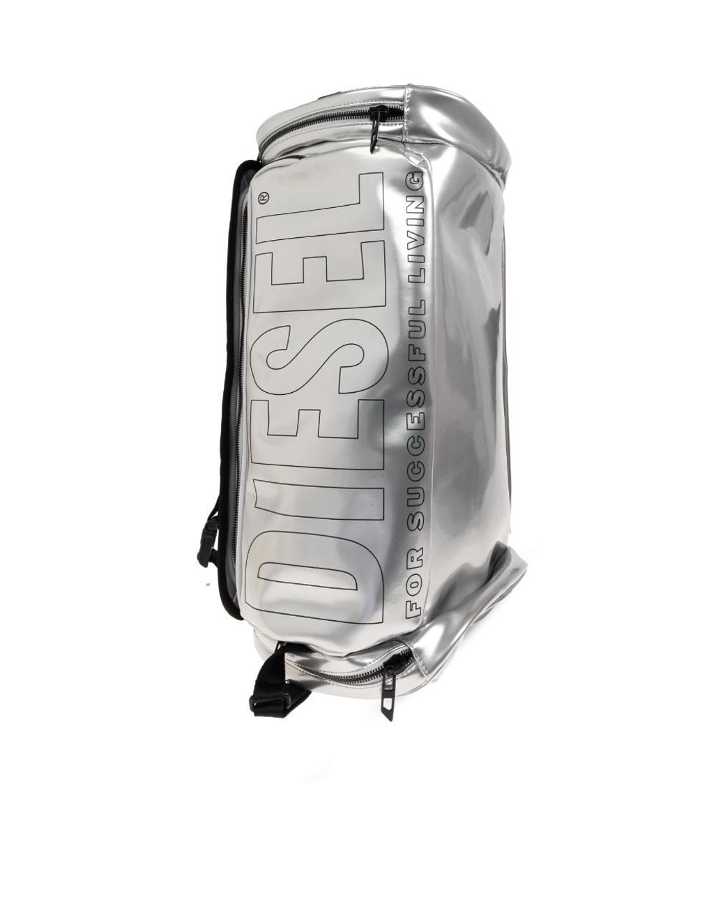 DIESEL Gray Logo Print Zip-Up Backpack for men
