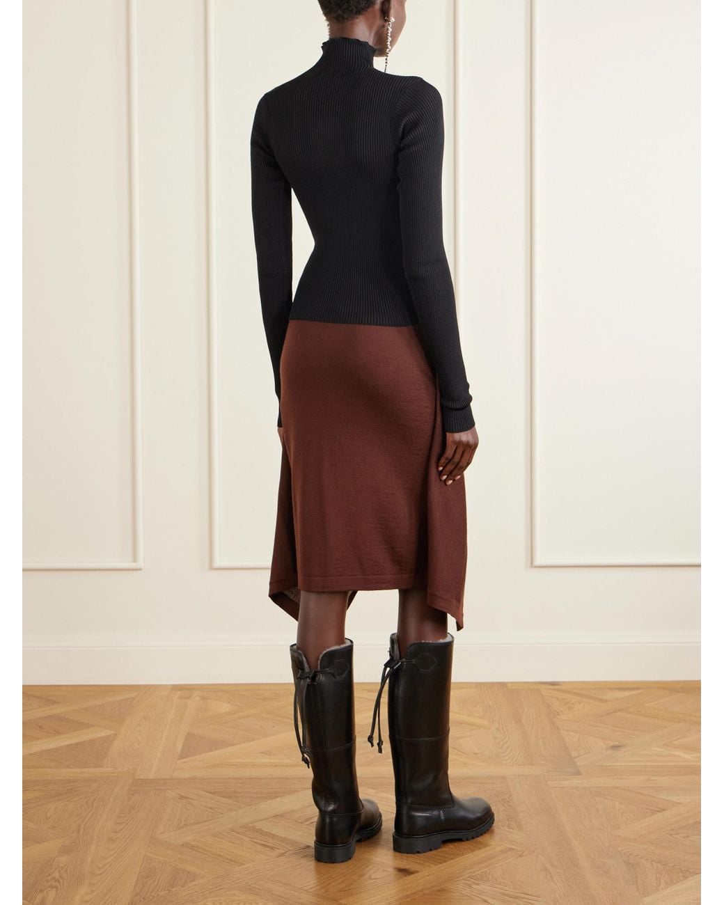 Rier Blue Ribbed Silk Turtleneck Sweater