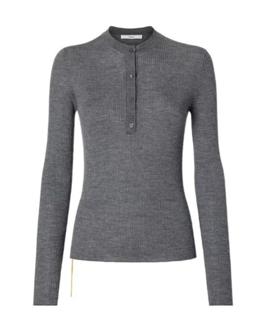 Fendi Gray Melange Wool Ribbed Sweater