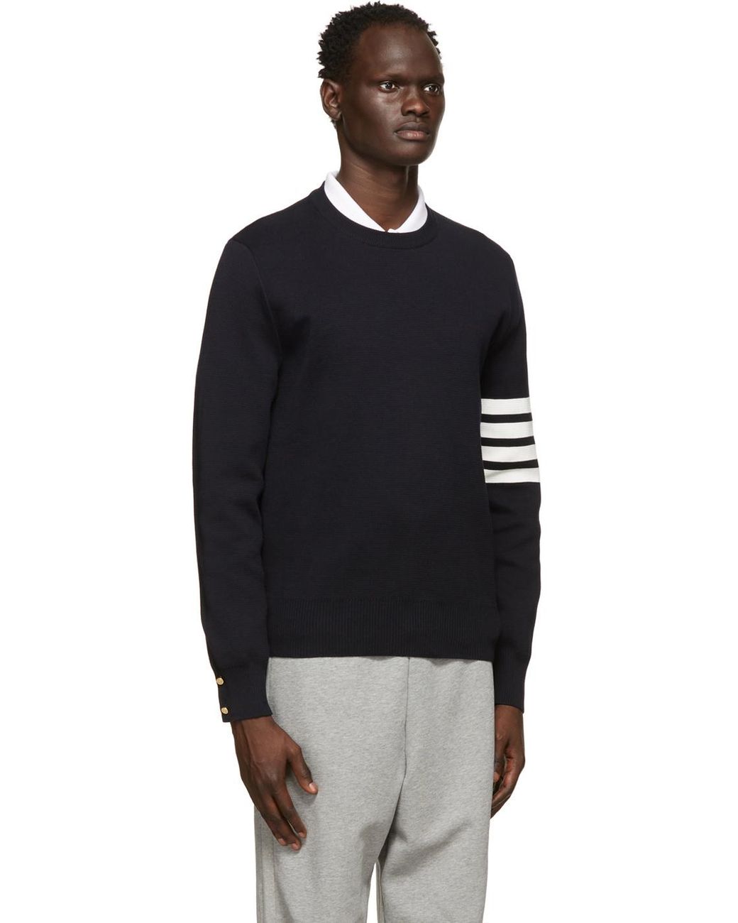 Thom Browne Blue Bar Crewneck Jumper for men