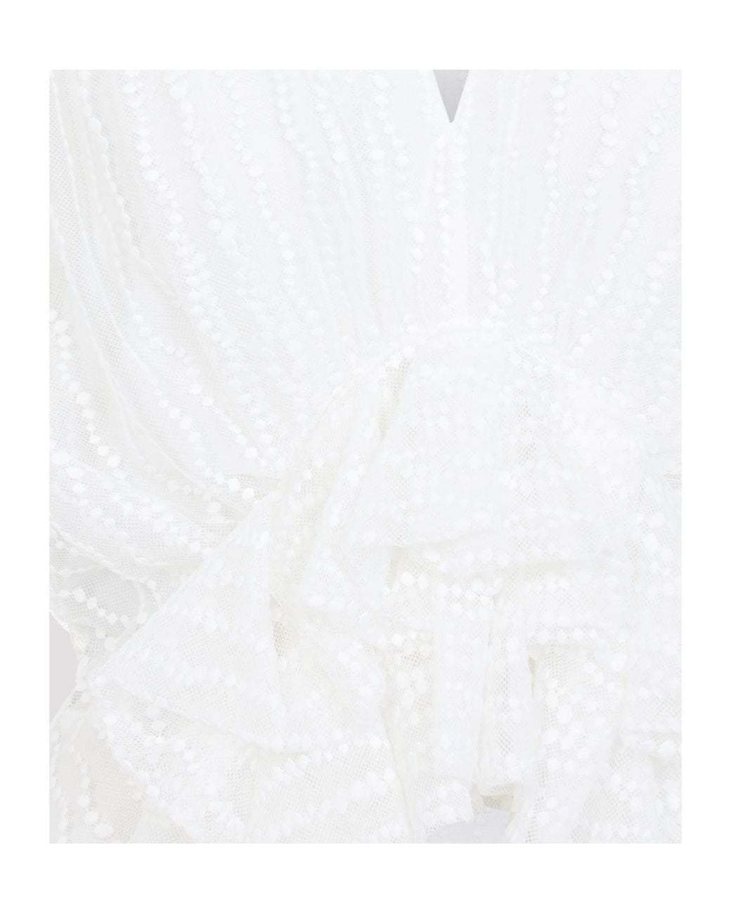 Alberta Ferretti White Ruffled Mesh Sleeveless Top