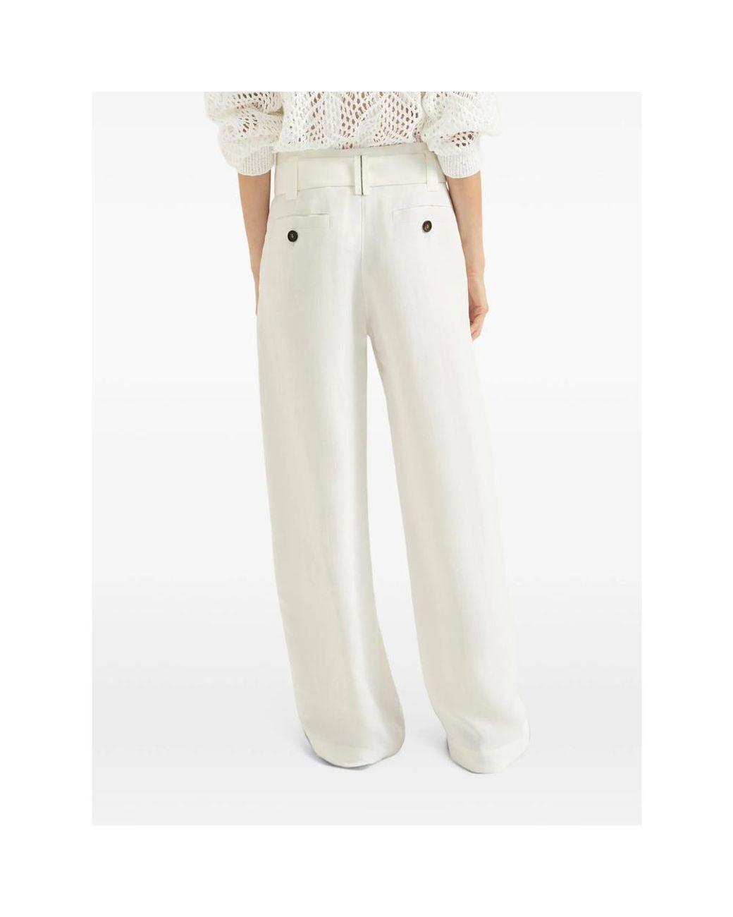 Brunello Cucinelli White Pleated Casual Trousers
