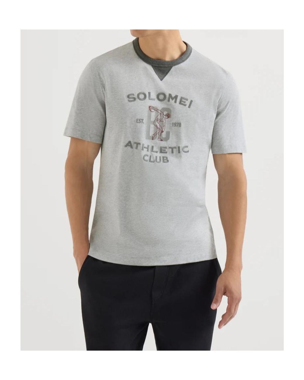 Brunello Cucinelli Gray Cotton Jersey Crew Neck T-Shirt With Print for men