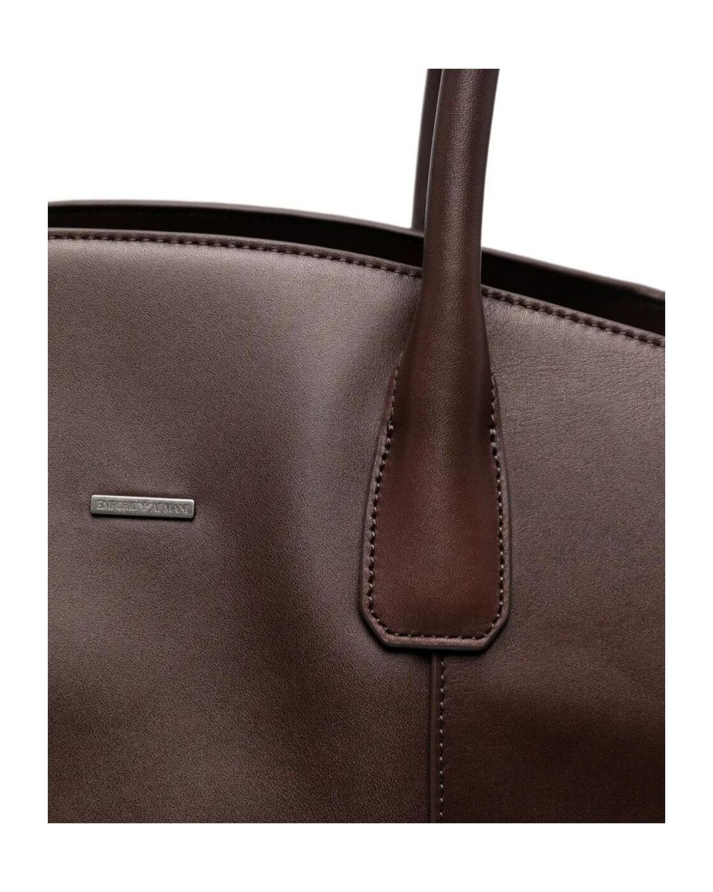 Emporio Armani Brown Logo-Plaque Leather Tote Bag for men