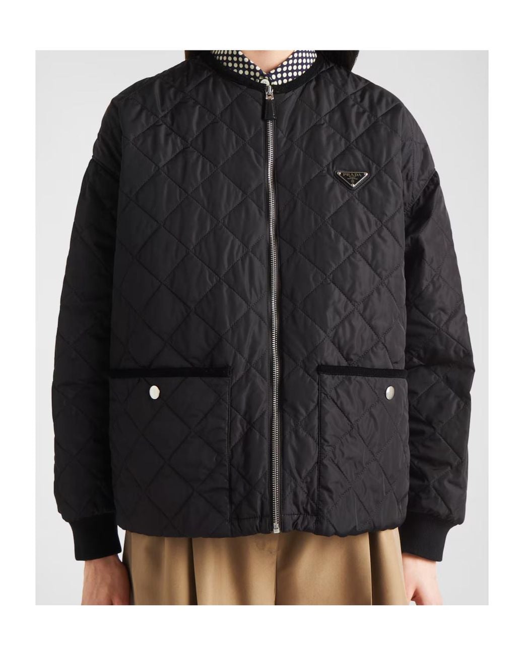 Prada Black Quilted Corduroy-Trim Jacket