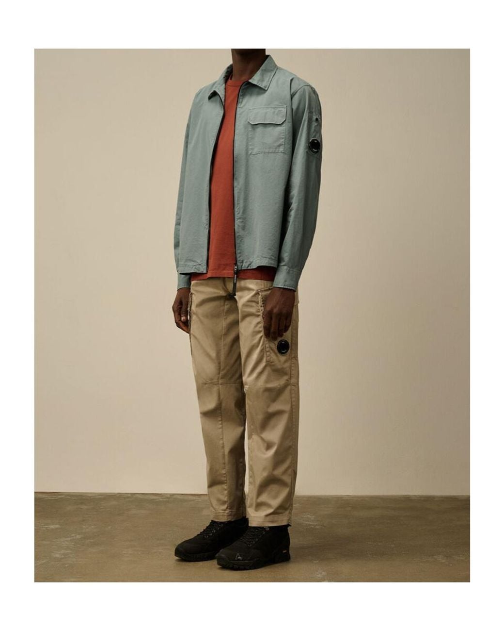 C P Company Green Organic Gabardine Full Zip Overshirt for men