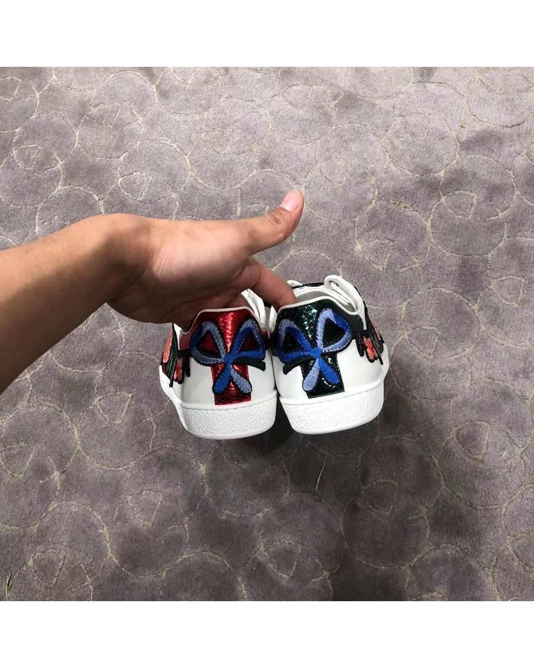 Gucci White Ace Flower Embroidery Casual Sneakers