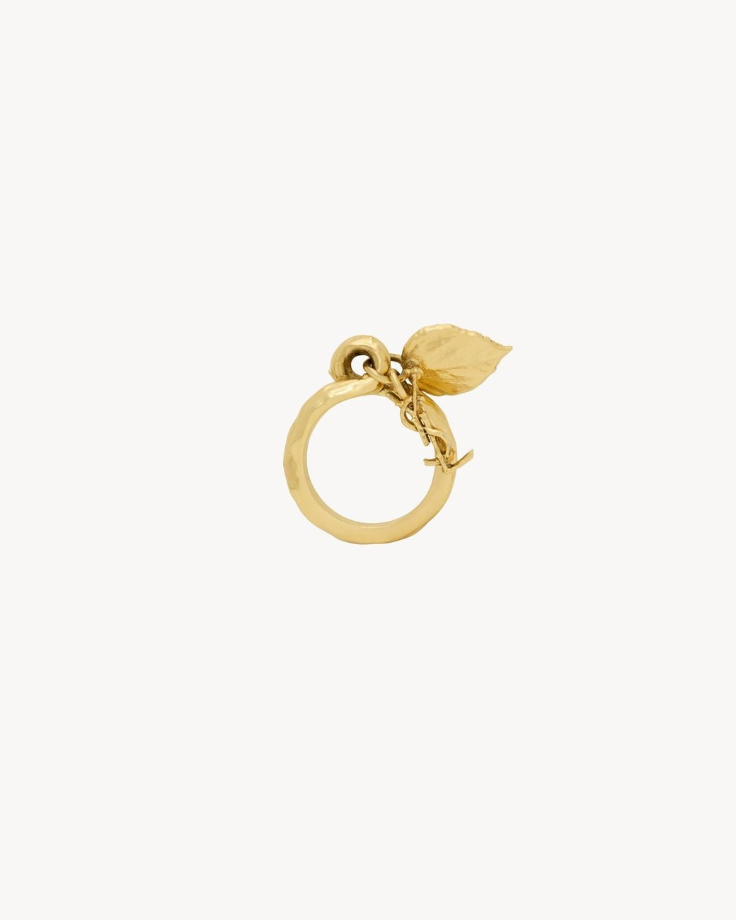 Saint Laurent Metallic Cassandre Leaf Charm Ring