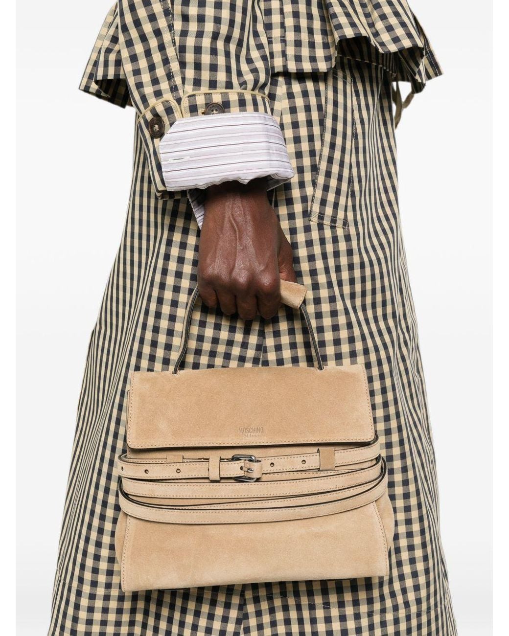 Moschino Natural Buckle-Detail Suede Tote Bag