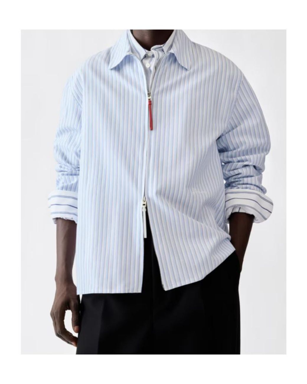 Jacquemus Blue Striped Zip-Up Long-Sleeve Shirt for men