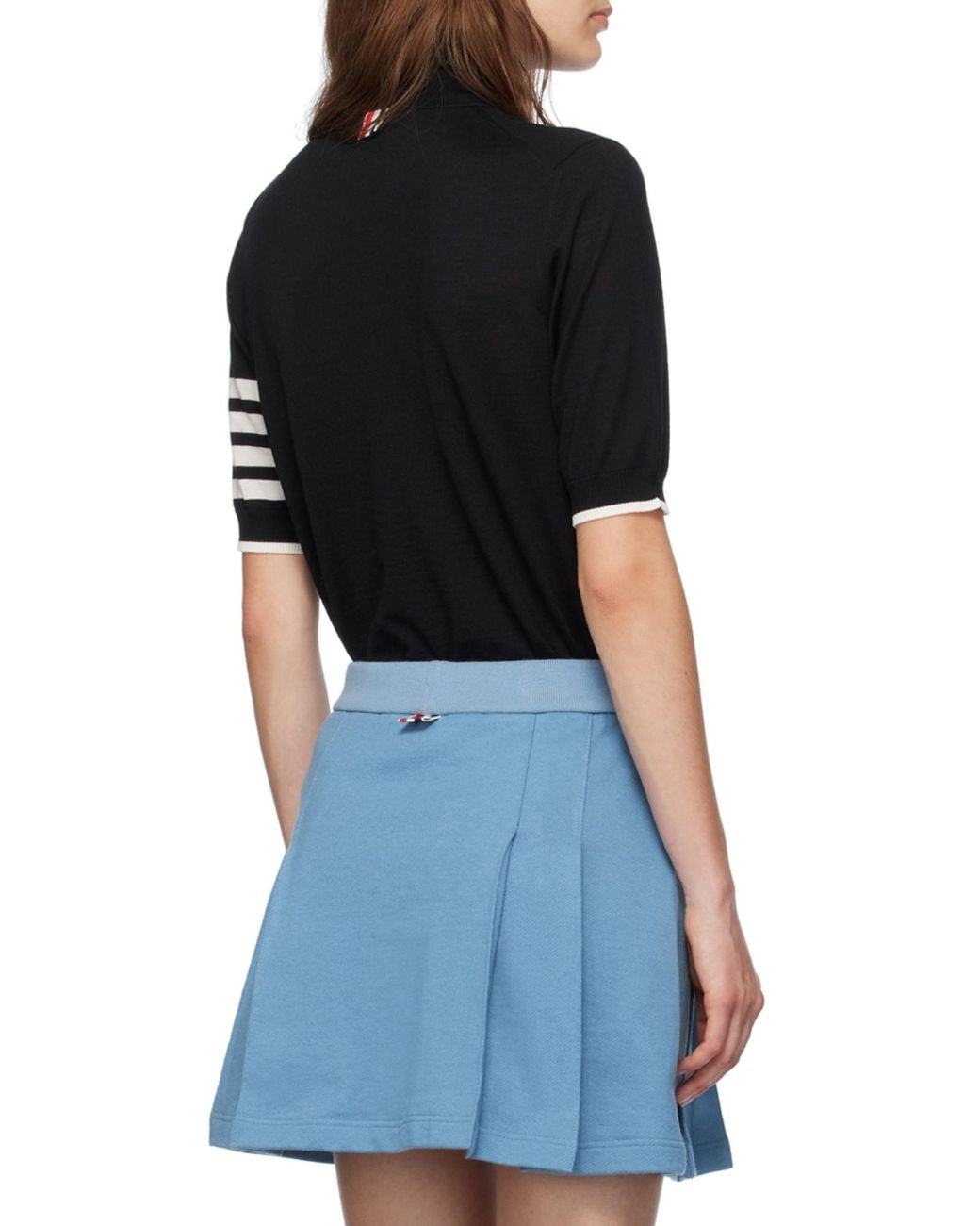 Thom Browne Black Stripe-Detailed Short-Sleeved Knitted Jumper