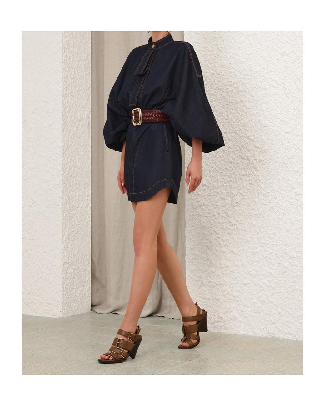 Zimmermann Blue Bishop-Sleeve Denim Mini Dress