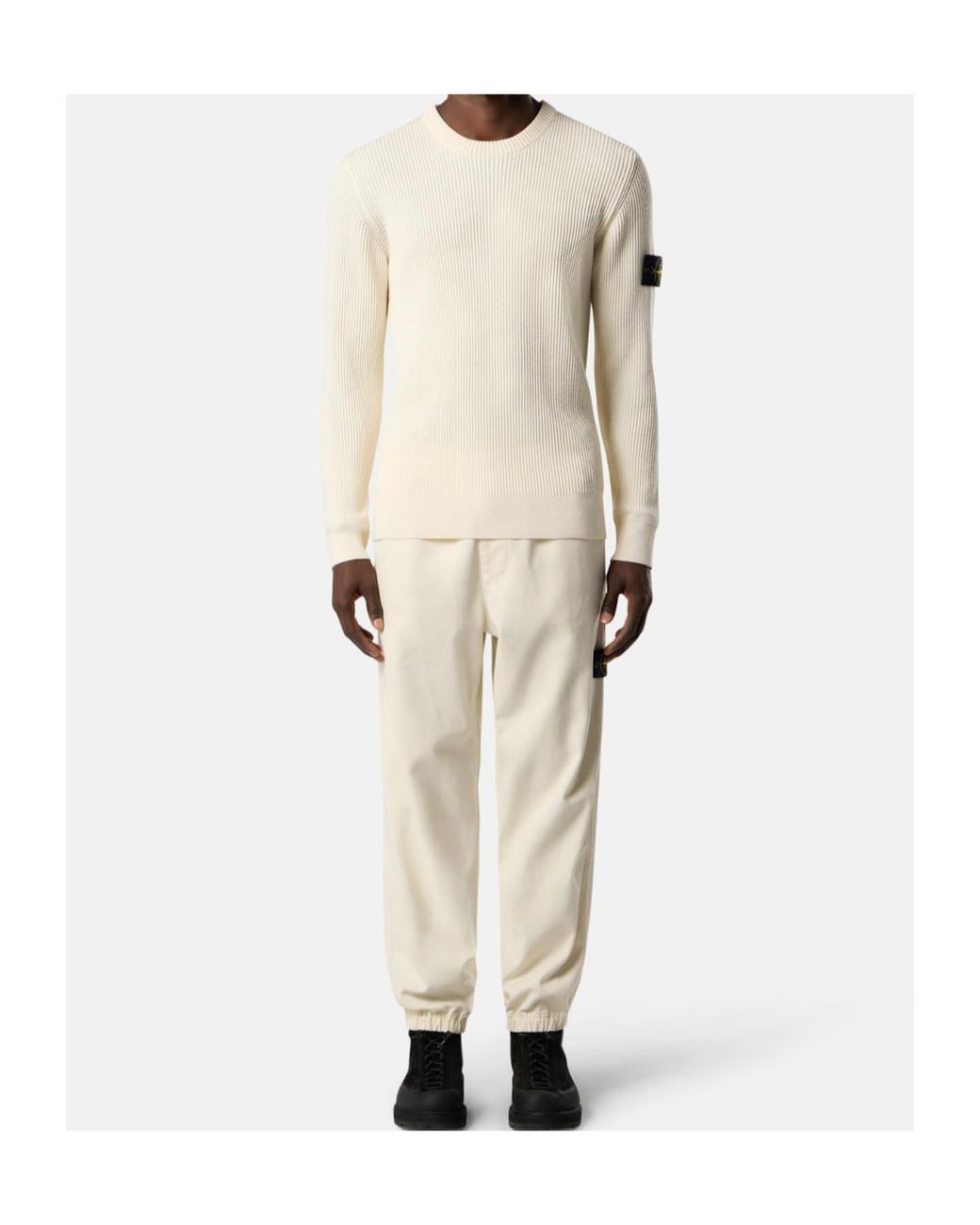 Stone Island Natural Logo Patch Elasticated Hem Trousers for men