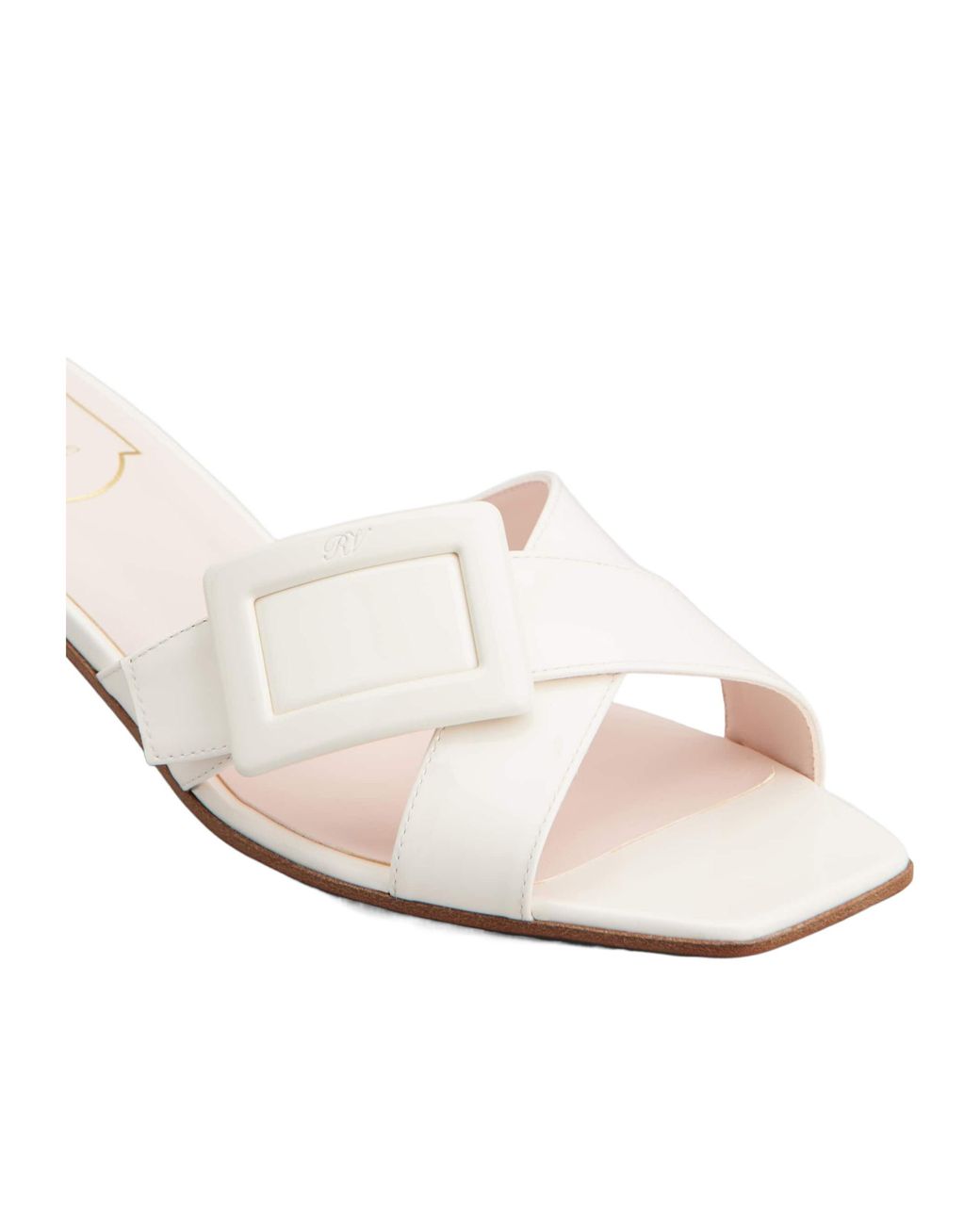 Roger Vivier White Lacquered Buckle Mules