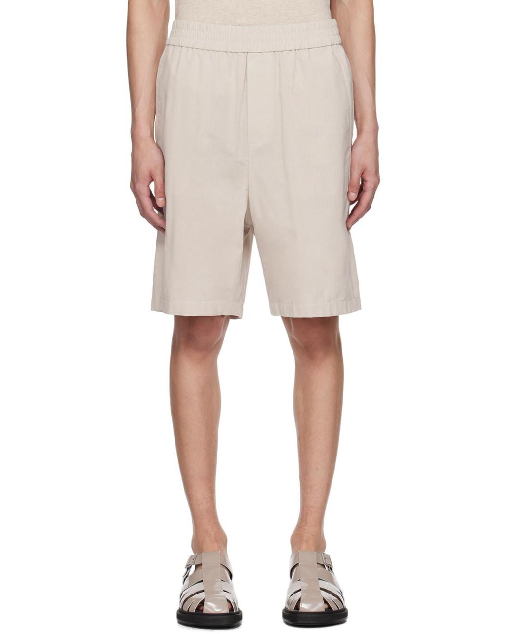 AMI Gray Logo Plaque Bermuda Shorts for men