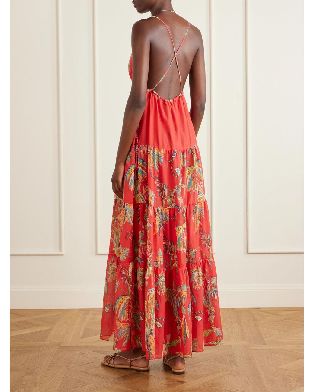 Etro Red Ruffled Printed Cotton Maxi Dress
