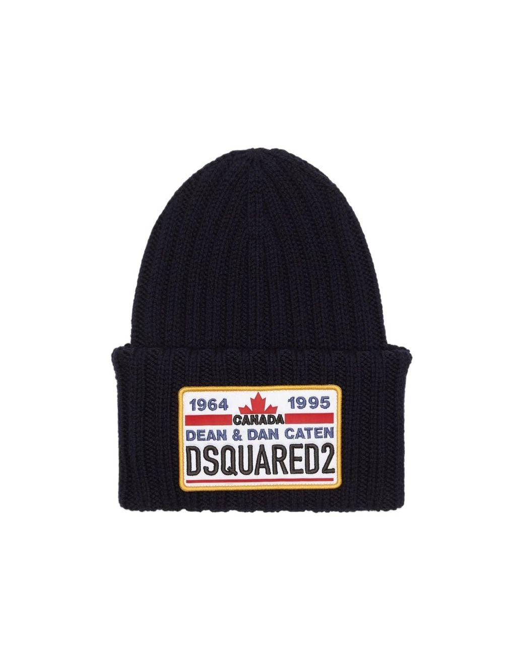 DSquared² Blue Logo Embroidered Turn-Up Beanie for men