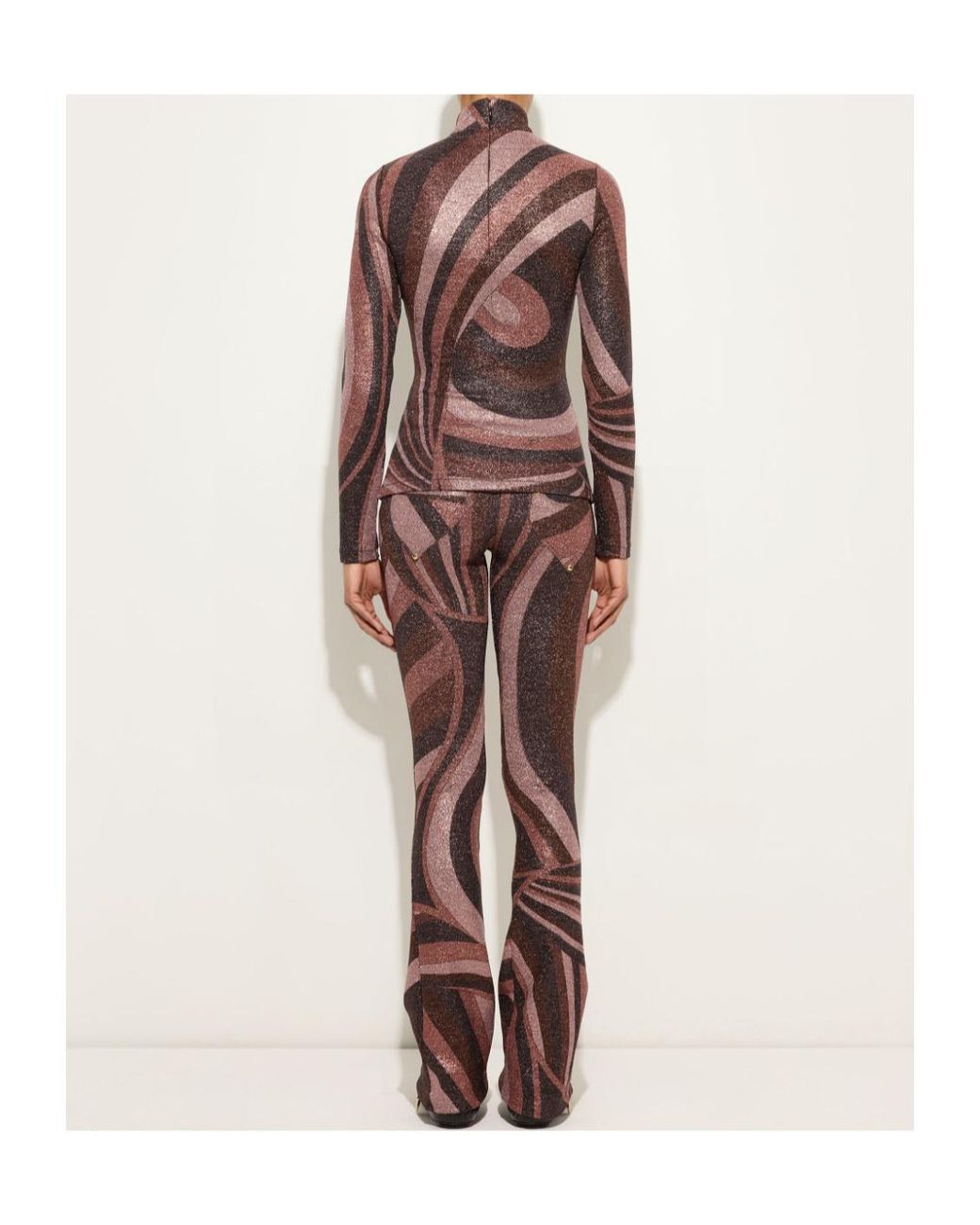 Emilio Pucci Brown Pucci Iride Print High-Neck Lurex Top