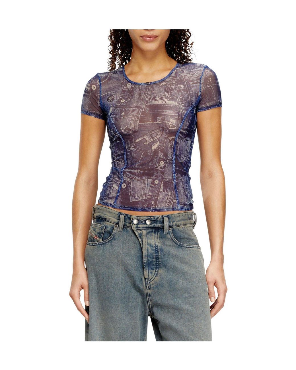 DIESEL Blue Fitted Short Sleeve Top