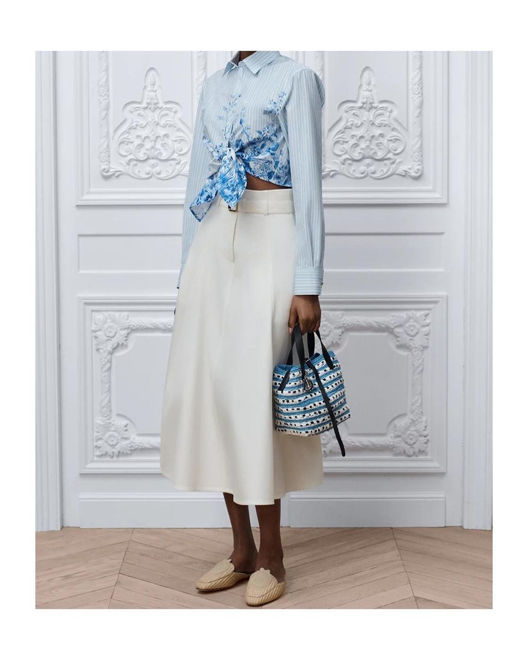 Dior Blue Iviera Tied Cropped Blouse