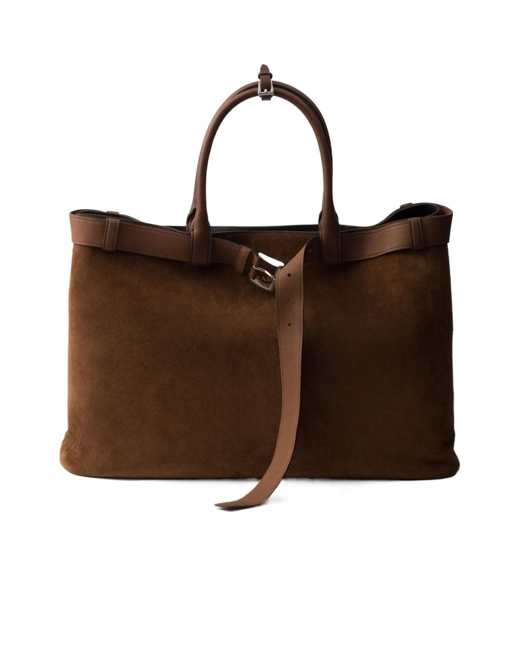 Prada Brown Buckle Suede Bag With Belt for men