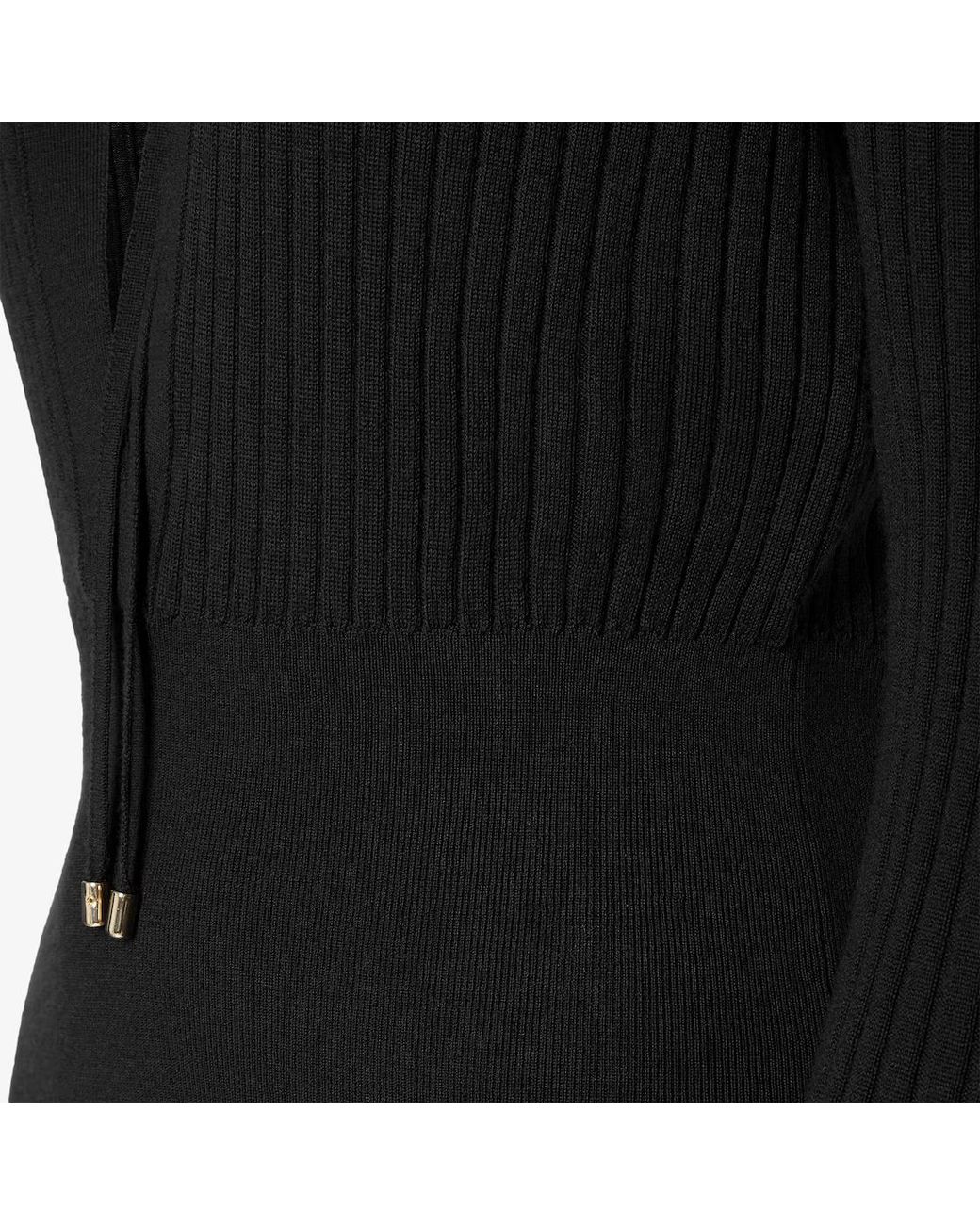 Fendi Black Ribbed-Knit Long Sleeved Drawstring Midi Dress